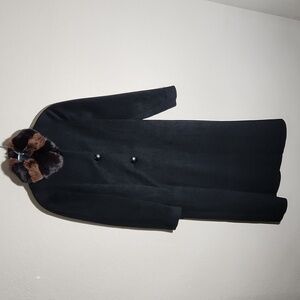 ZLM Womens Coat Small Fur Collar Trench Coat black brown Vintage